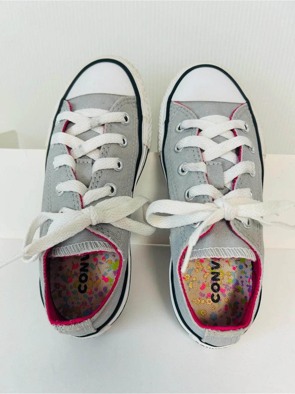 Converse All Star Double-Tongue Low-Top Grey Pink Canvas Sneakers Kids Size 12